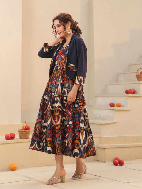 Women Ethnic Motifs Printed Pure Cotton Fit & Flare Midi Dress